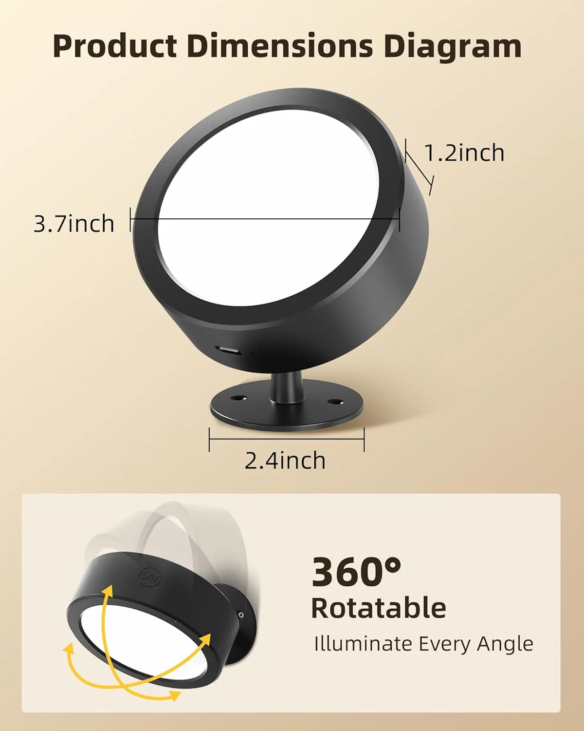 EZVALO LED Wall Mounted Lights, 5500mAh Rechargeable Wall Sconces Lamp, 3 Color Temps & Remote and Touch Control, 360°Rotation Dimmable Cordless Wall Light for Bedroom Reading Study Bedside (2 Pack) - Image 10