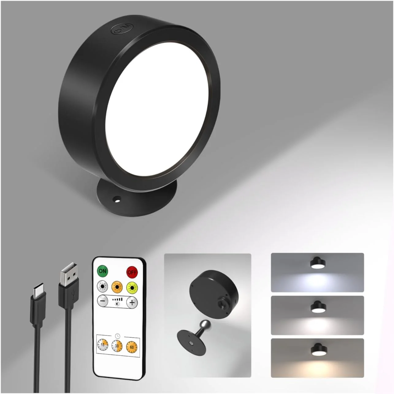 EZVALO LED Wall Mounted Lights, 5500mAh Rechargeable Wall Sconces Lamp, 3 Color Temps & Remote and Touch Control, 360°Rotation Dimmable Cordless Wall Light for Bedroom Reading Study Bedside (2 Pack) - Image 11