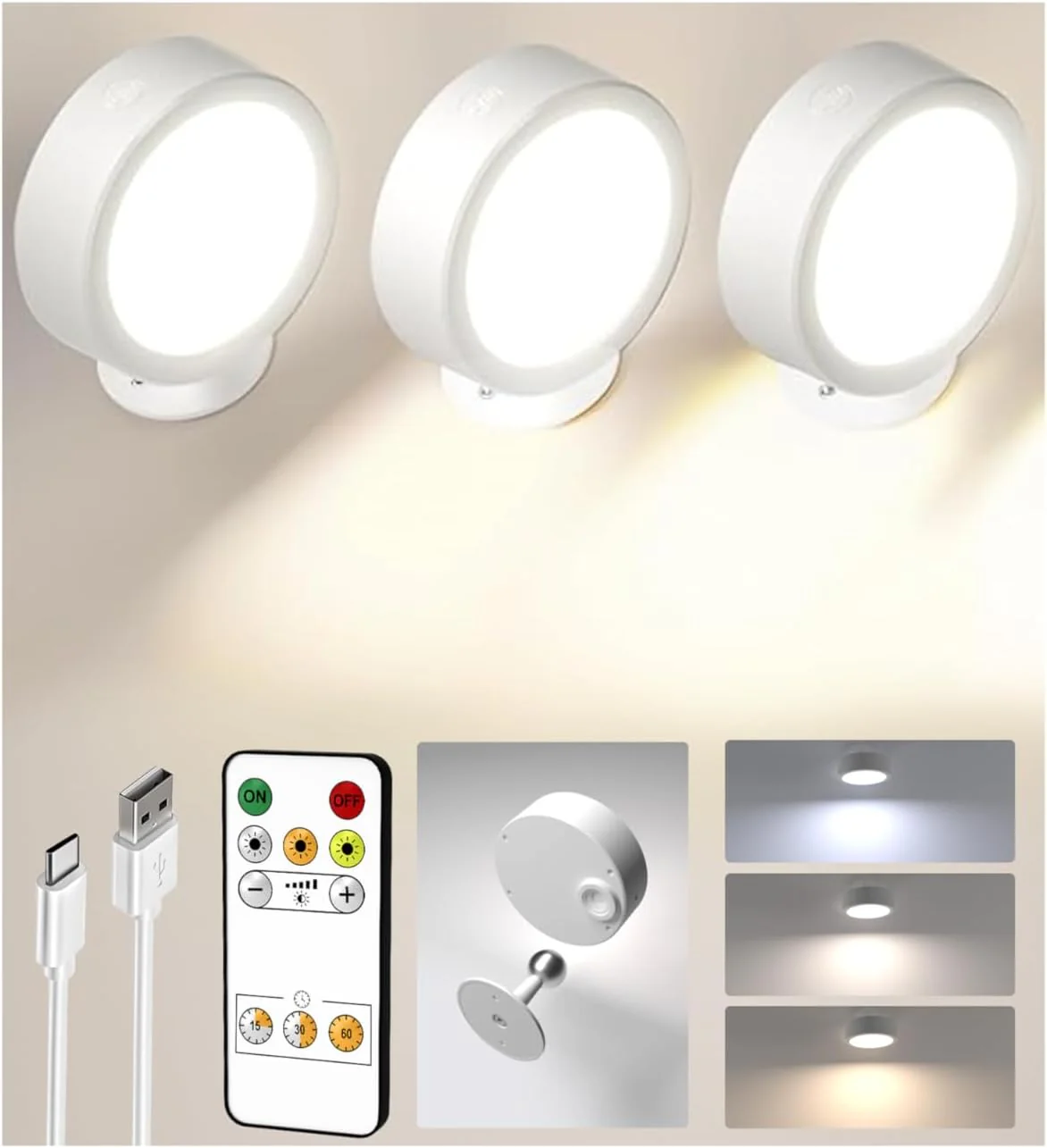 EZVALO LED Wall Mounted Lights, 5500mAh Rechargeable Wall Sconces Lamp, 3 Color Temps & Remote and Touch Control, 360°Rotation Dimmable Cordless Wall Light for Bedroom Reading Study Bedside (2 Pack) - Image 17