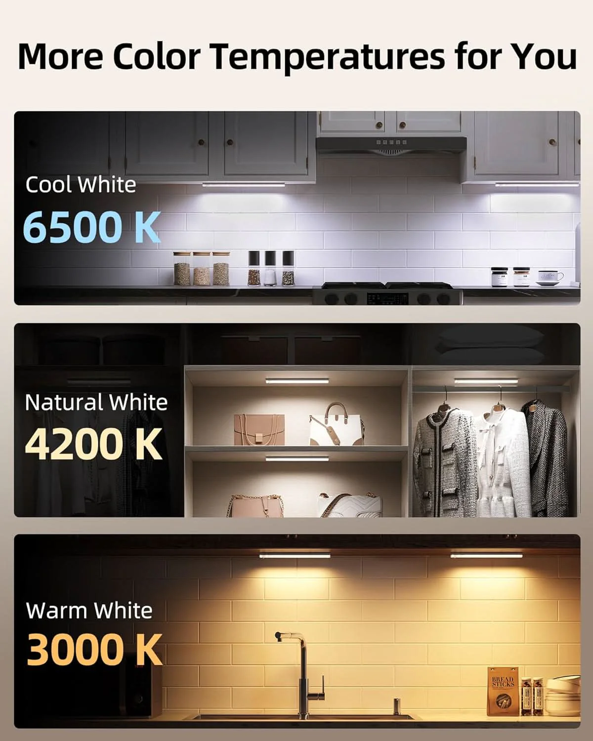 EZVALO 6-Pack Under Cabinet Lighting with Charging Station, 2000mAh Rechargeable Wireless Motion Sensor Lights, 3 Color Temps, Dimmable, Timer, Magnetic, with Remote Control for Kitchen, Closet, Stair - Image 6