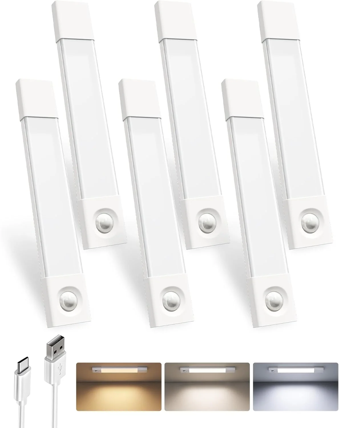 EZVALO 3 Pack 8” Motion Sensor Light Indoor, Wireless Under Cabinet Lighting, 30 LED Rechargeable Closet Lights, Dimmable, 3 Color Temperatures, Counter Lights for Wardrobe, Pantry, Bedroom, Kitchen - Image 10