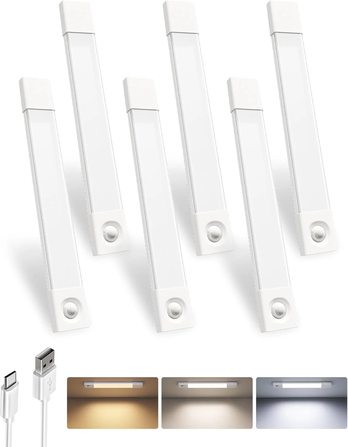 EZVALO 3 Pack 8” Motion Sensor Light Indoor, Wireless Under Cabinet Lighting, 30 LED Rechargeable Closet Lights, Dimmable, 3 Color Temperatures, Counter Lights for Wardrobe, Pantry, Bedroom, Kitchen - Image 11