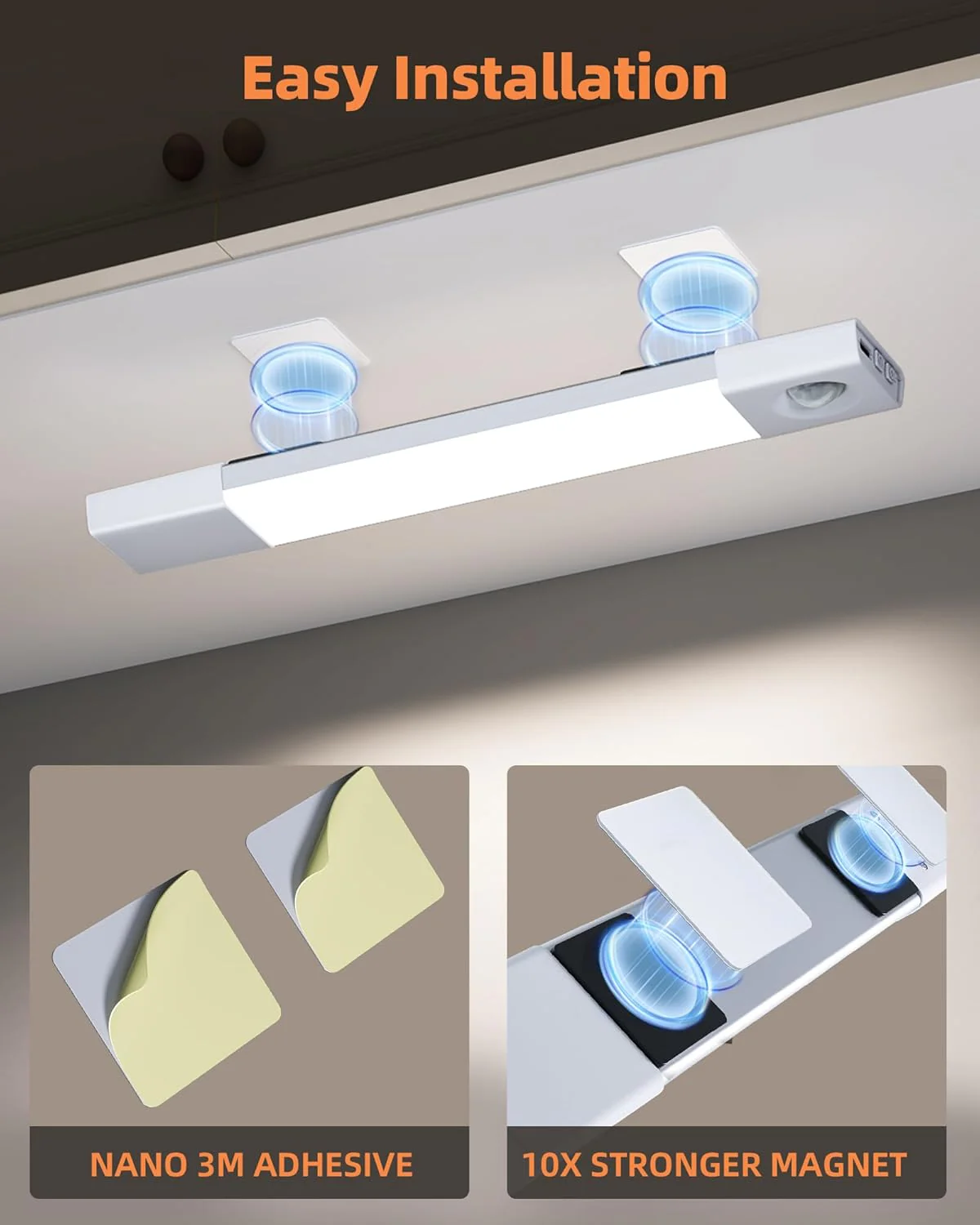 EZVALO 3 Pack 8” Motion Sensor Light Indoor, Wireless Under Cabinet Lighting, 30 LED Rechargeable Closet Lights, Dimmable, 3 Color Temperatures, Counter Lights for Wardrobe, Pantry, Bedroom, Kitchen - Image 6