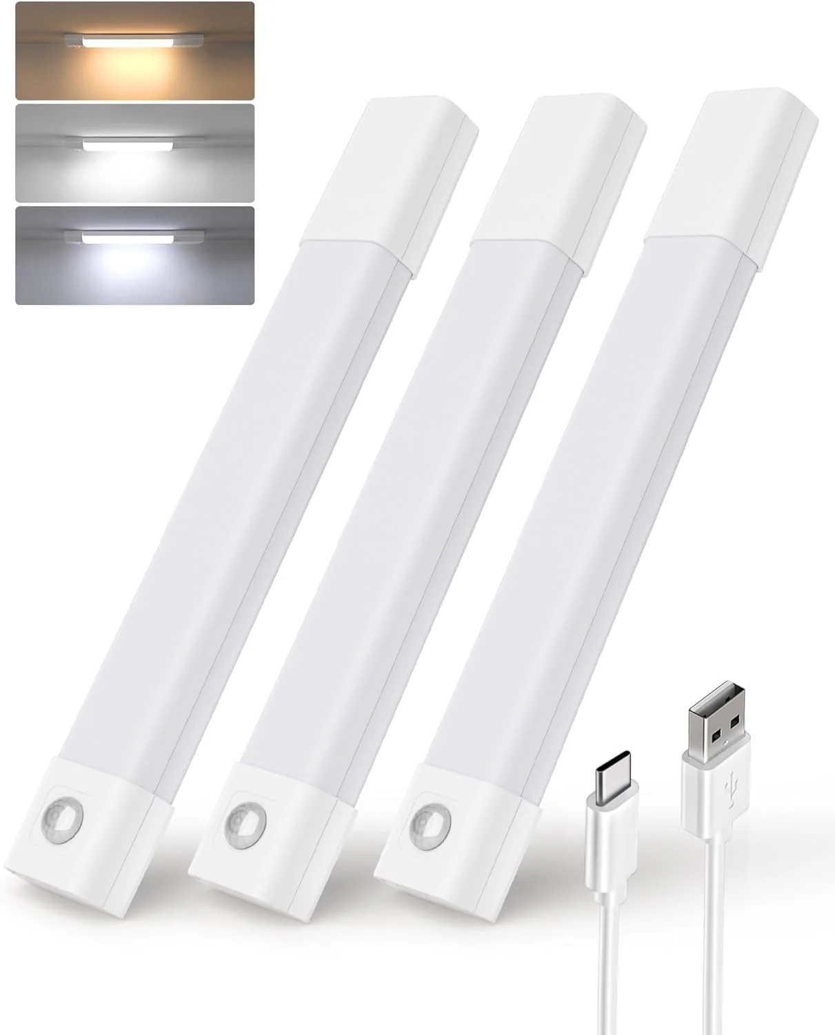 EZVALO 3 Pack 8” Motion Sensor Light Indoor, Wireless Under Cabinet Lighting, 30 LED Rechargeable Closet Lights, Dimmable, 3 Color Temperatures, Counter Lights for Wardrobe, Pantry, Bedroom, Kitchen - Image 8