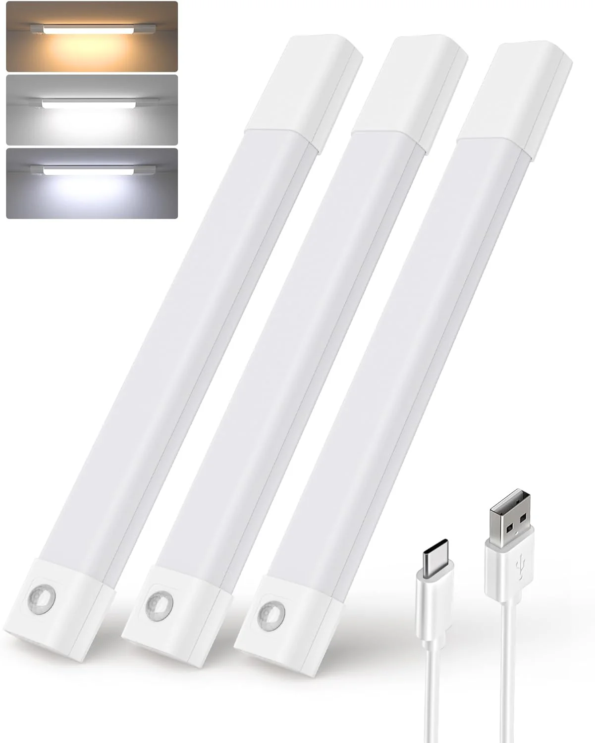 EZVALO 3 Pack 8” Motion Sensor Light Indoor, Wireless Under Cabinet Lighting, 30 LED Rechargeable Closet Lights, Dimmable, 3 Color Temperatures, Counter Lights for Wardrobe, Pantry, Bedroom, Kitchen - Image 9