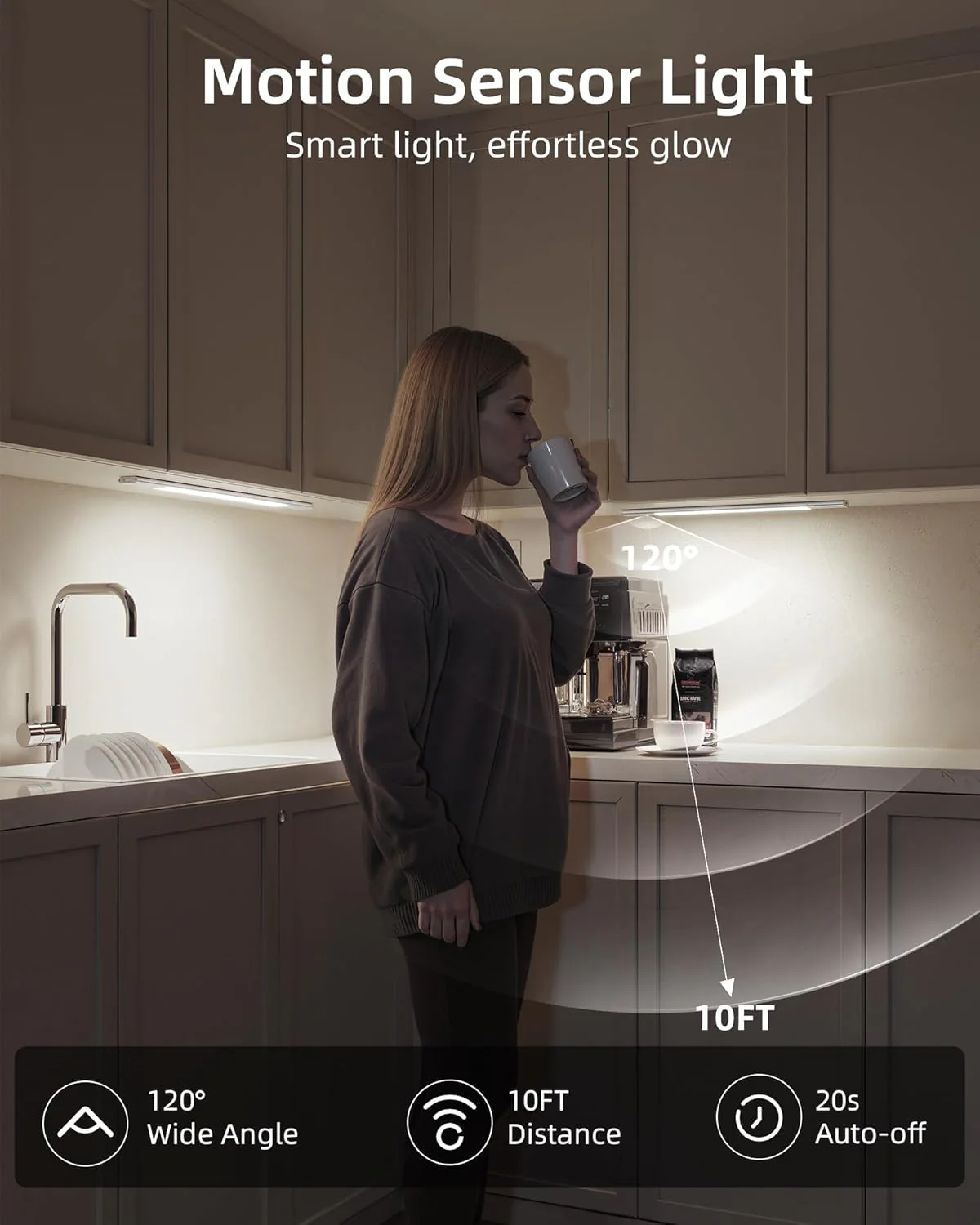 EZVALO Under Cabinet Lighting, 2200mAh Closet Lights with 2 Extra Batteries, 3 Color Temps Motion Sensor Lights Indoor, LED Lights for Closet, Pantry, Kitchen - Image 3