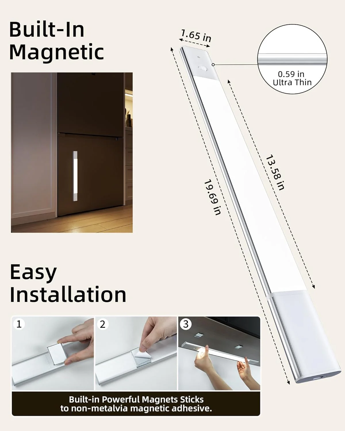 EZVALO Under Cabinet Lighting, 2200mAh Closet Lights with 2 Extra Batteries, 3 Color Temps Motion Sensor Lights Indoor, LED Lights for Closet, Pantry, Kitchen - Image 7