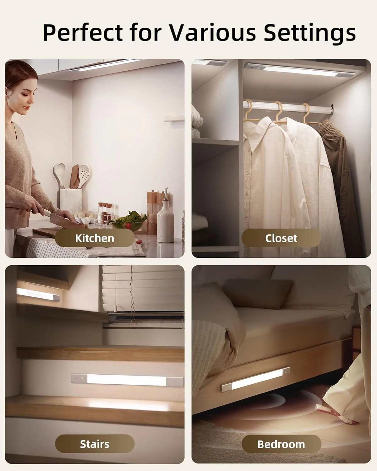 EZVALO Under Cabinet Lighting, 2200mAh Closet Lights with 2 Extra Batteries, 3 Color Temps Motion Sensor Lights Indoor, LED Lights for Closet, Pantry, Kitchen - Image 8