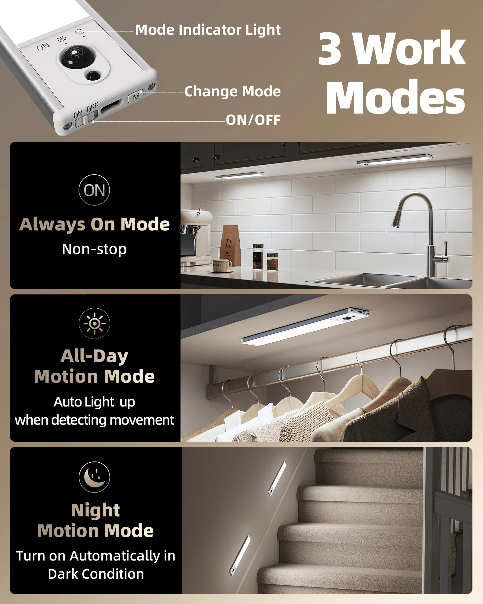 EZVALO 5-Pack Under Cabinet Lighting, 2400mAh Motion Sensor Light, LED Closet Lights Wireless, 6500K Dimmable, Timer, Magnetic, with Remote Control for Kitchen, Closet, Stair - Image 9