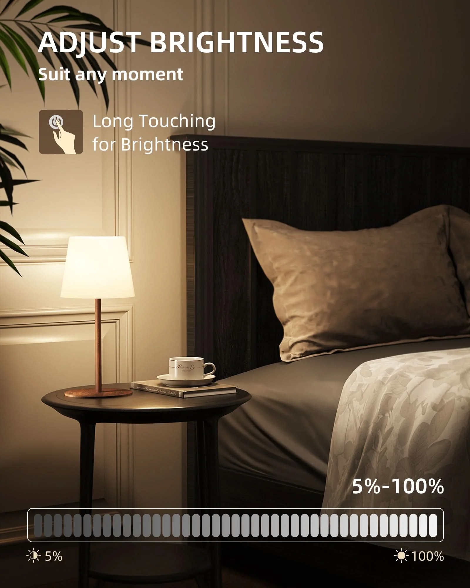 EZVALO Outdoor Cordless Table Lamp, IP65 Waterproof 4500mAh Rechargeble Shower Lamp, Dimmable Touch Lamp, LED Night Light Lamp for Bathroom Patio Camping Restaurant Home - Image 4