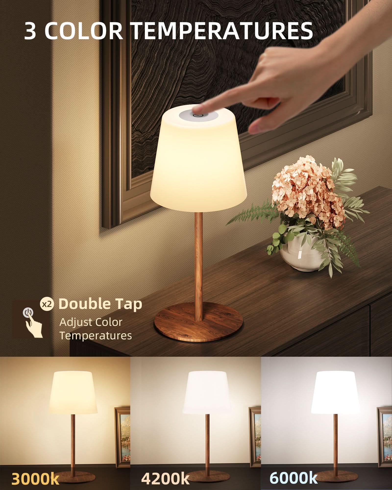 EZVALO Outdoor Cordless Table Lamp, IP65 Waterproof 4500mAh Rechargeble Shower Lamp, Dimmable Touch Lamp, LED Night Light Lamp for Bathroom Patio Camping Restaurant Home - Image 5