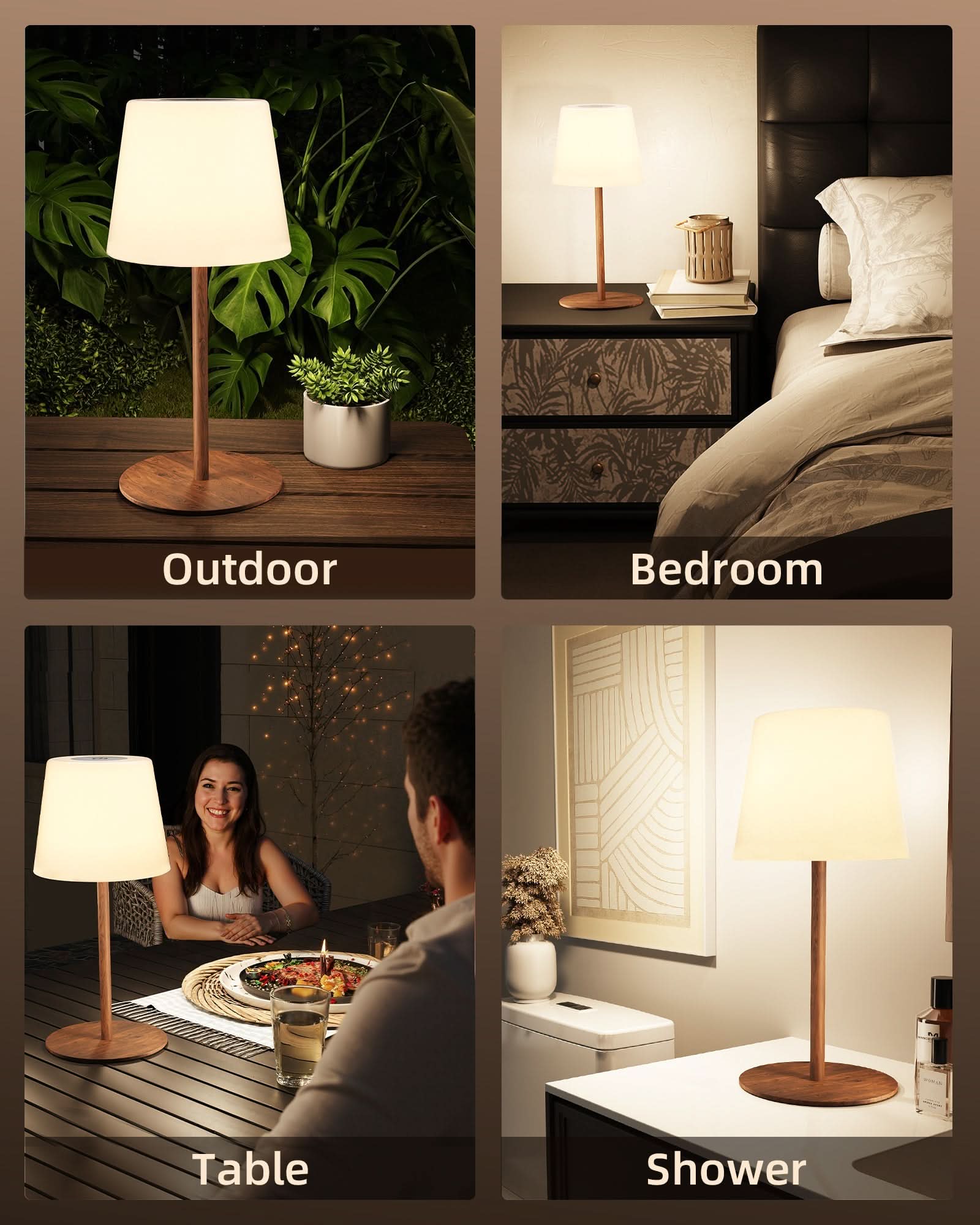 EZVALO Outdoor Cordless Table Lamp, IP65 Waterproof 4500mAh Rechargeble Shower Lamp, Dimmable Touch Lamp, LED Night Light Lamp for Bathroom Patio Camping Restaurant Home - Image 6