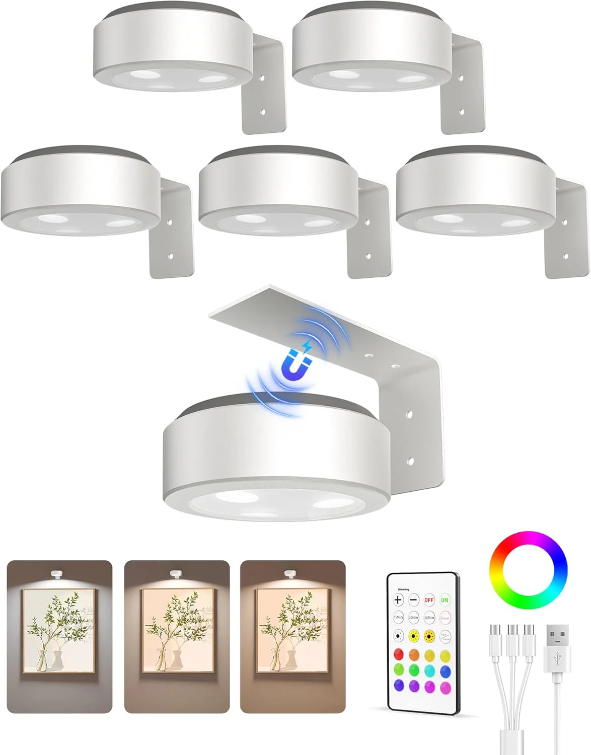 EZVALO Picture Lights for Wall, 2000mAh Rechargeable Battery Magnetic Poster Lights with 3 Color Temps & 12 RGB, Remote Dimmable Timer Painting Light, Wall Decor Light for Art Display, Frame (3 Pack) - Image 10