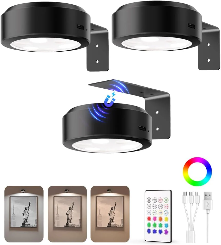 EZVALO Picture Lights for Wall, 2000mAh Rechargeable Battery Magnetic Poster Lights with 3 Color Temps & 12 RGB, Remote Dimmable Timer Painting Light, Wall Decor Light for Art Display, Frame (3 Pack) - Image 12
