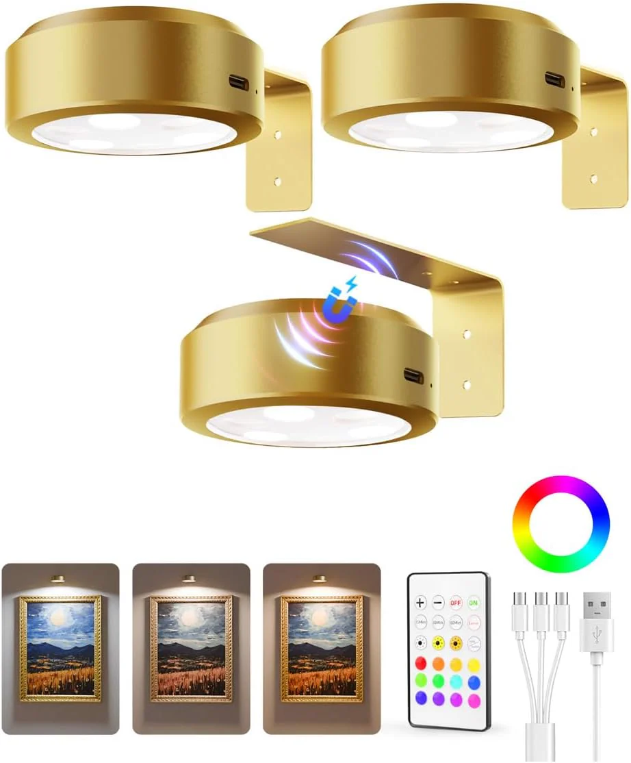 EZVALO Picture Lights for Wall, 2000mAh Rechargeable Battery Magnetic Poster Lights with 3 Color Temps & 12 RGB, Remote Dimmable Timer Painting Light, Wall Decor Light for Art Display, Frame (3 Pack) - Image 13
