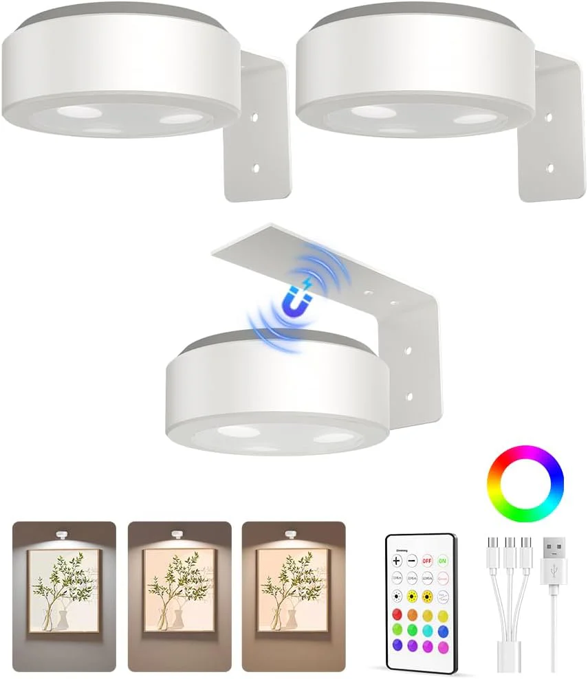 EZVALO Picture Lights for Wall, 2000mAh Rechargeable Battery Magnetic Poster Lights with 3 Color Temps & 12 RGB, Remote Dimmable Timer Painting Light, Wall Decor Light for Art Display, Frame (3 Pack) - Image 14