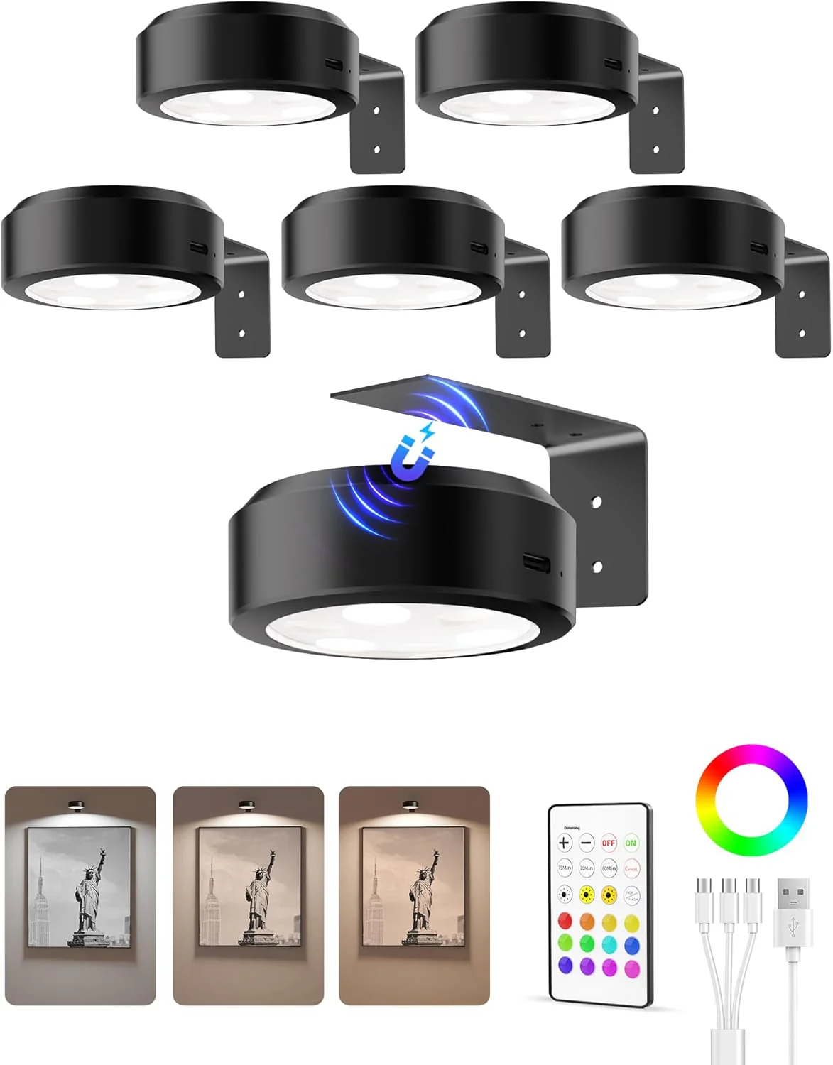 EZVALO Picture Lights for Wall, 2000mAh Rechargeable Battery Magnetic Poster Lights with 3 Color Temps & 12 RGB, Remote Dimmable Timer Painting Light, Wall Decor Light for Art Display, Frame (3 Pack) - Image 15