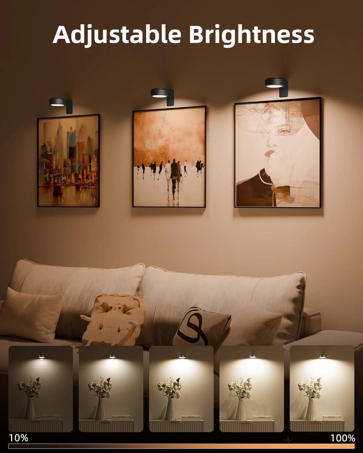 EZVALO Picture Lights for Wall, 2000mAh Rechargeable Battery Magnetic Poster Lights with 3 Color Temps & 12 RGB, Remote Dimmable Timer Painting Light, Wall Decor Light for Art Display, Frame (3 Pack) - Image 8