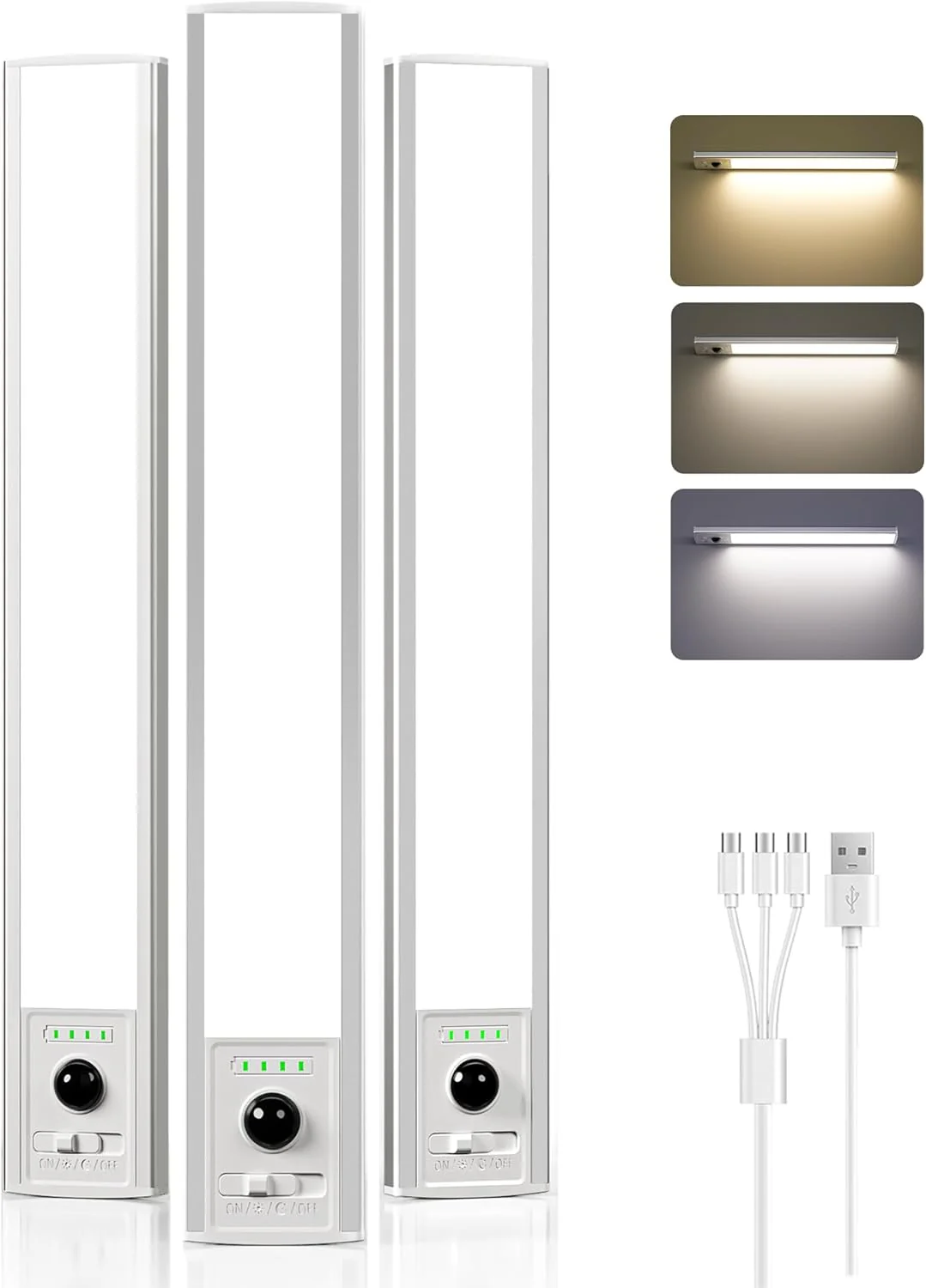 EZVALO 12inch Under Cabinet Lighting Wireless with Battery Indicator, 2500mAh Rechargeable Motion Sensor Light Indoor, 96 LED Under Counter Lights for Kitchen Closet, 3 Color Temps, Dimmable, 6 Pack - Image 10