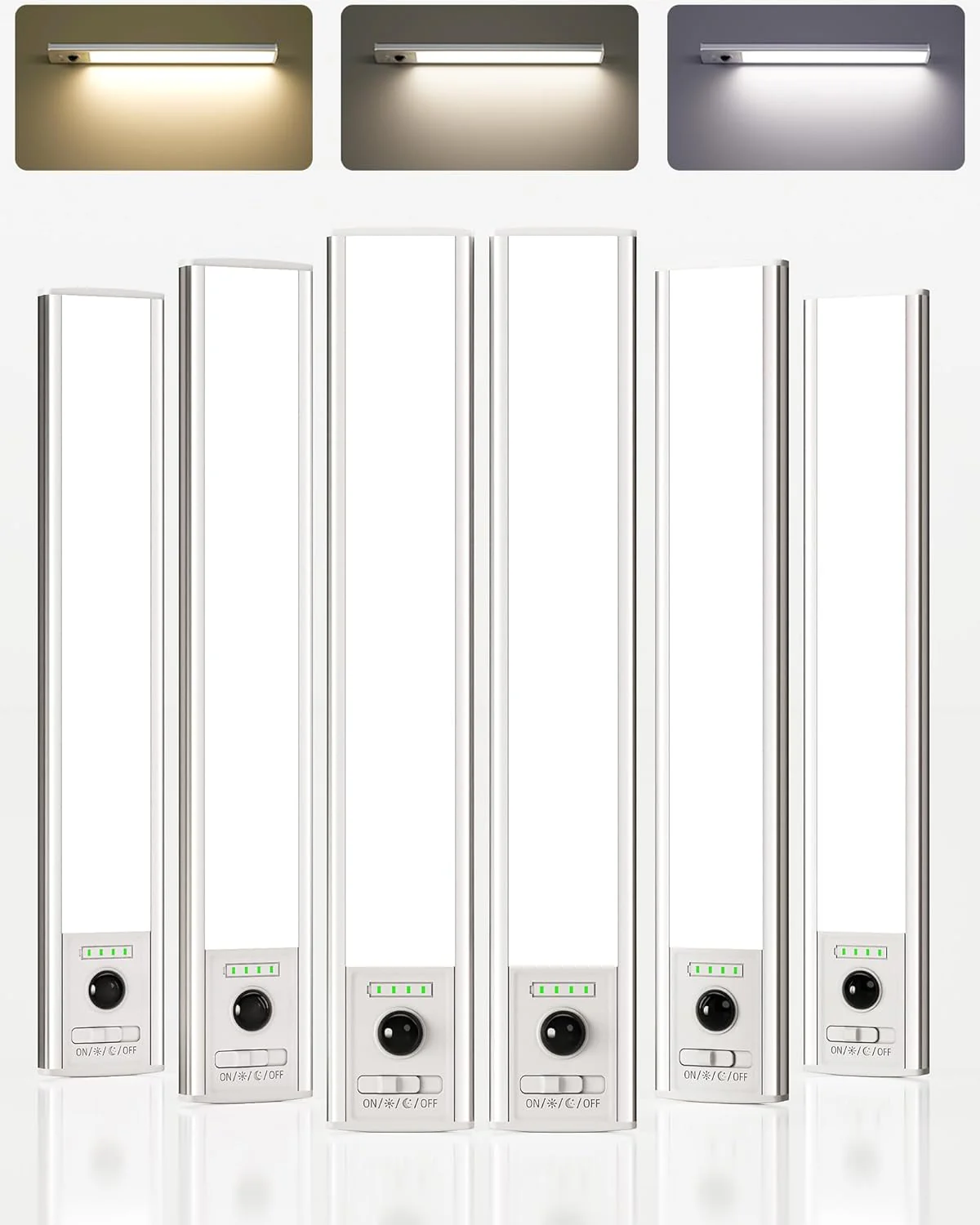 EZVALO 12inch Under Cabinet Lighting Wireless with Battery Indicator, 2500mAh Rechargeable Motion Sensor Light Indoor, 96 LED Under Counter Lights for Kitchen Closet, 3 Color Temps, Dimmable, 6 Pack - Image 11