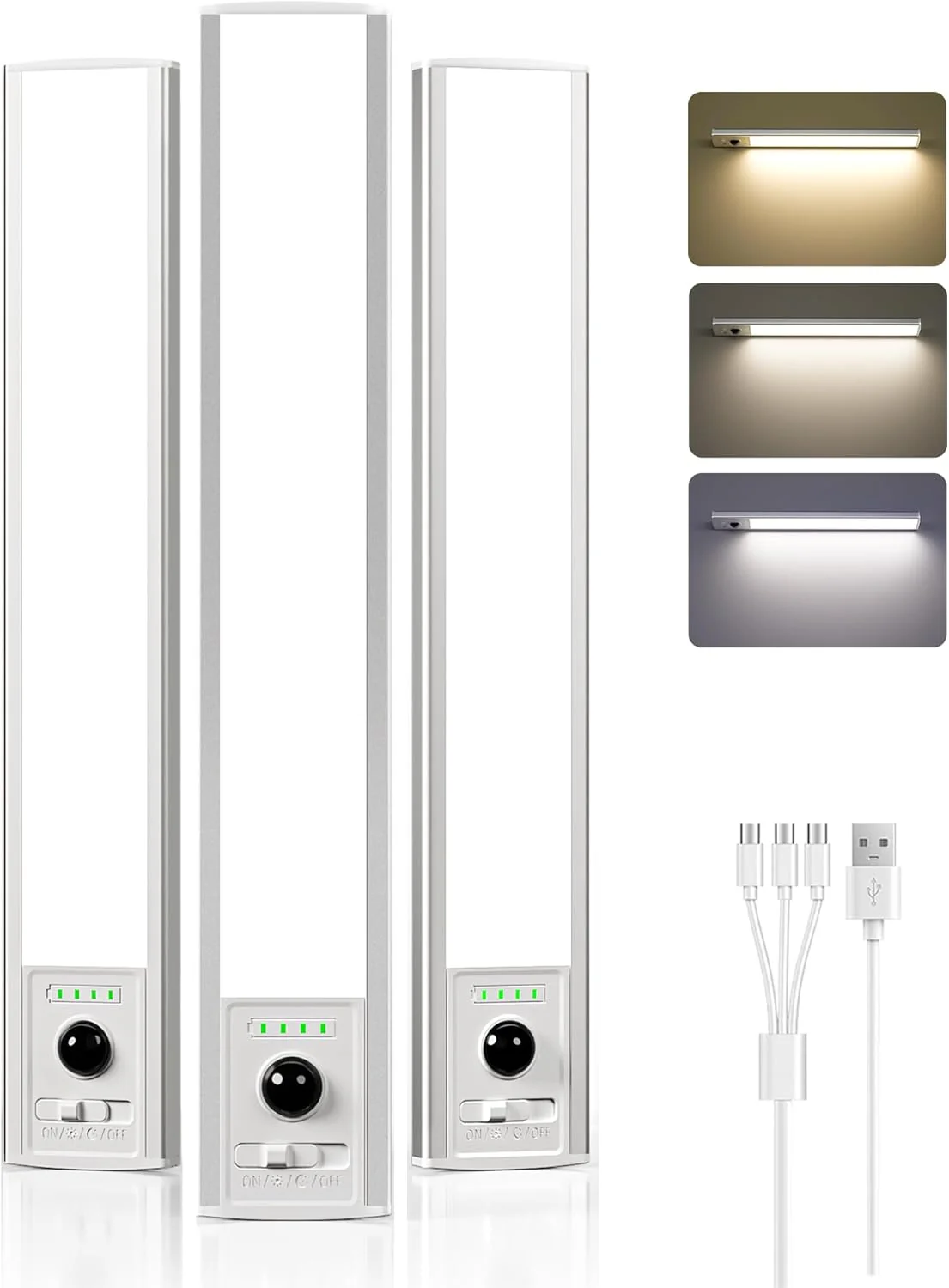 EZVALO 12inch Under Cabinet Lighting Wireless with Battery Indicator, 2500mAh Rechargeable Motion Sensor Light Indoor, 96 LED Under Counter Lights for Kitchen Closet, 3 Color Temps, Dimmable, 6 Pack - Image 9