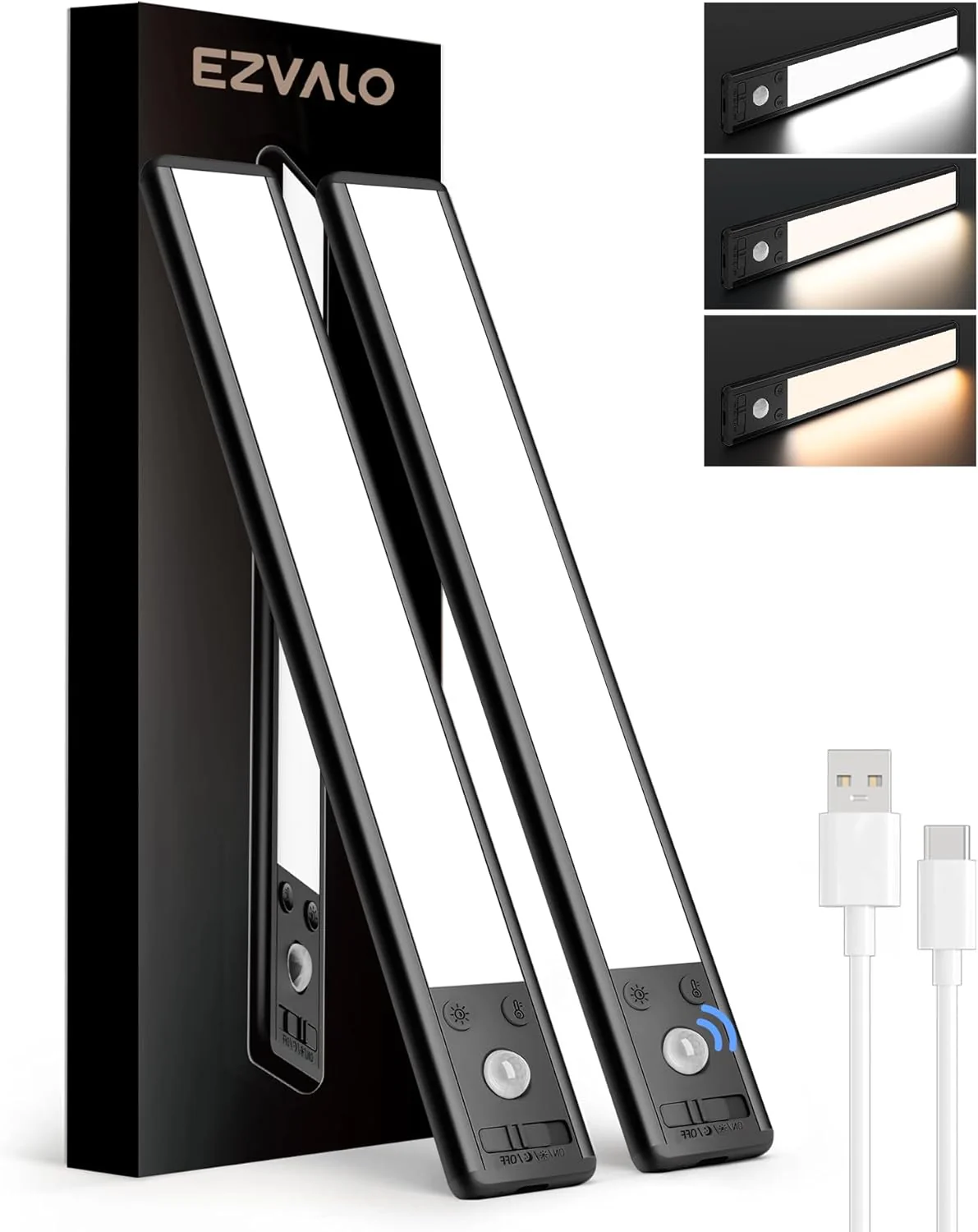 EZVALO 8" Under Cabinet Lighting, 2400mAh USB-C Rechargeable Motion Sensor Light, 3 Color Temps, 5-Level Dimmable Magnetic Wireless Closet Lights for Kitchen, Pantry, Stairs (2 Pack) - Image 12