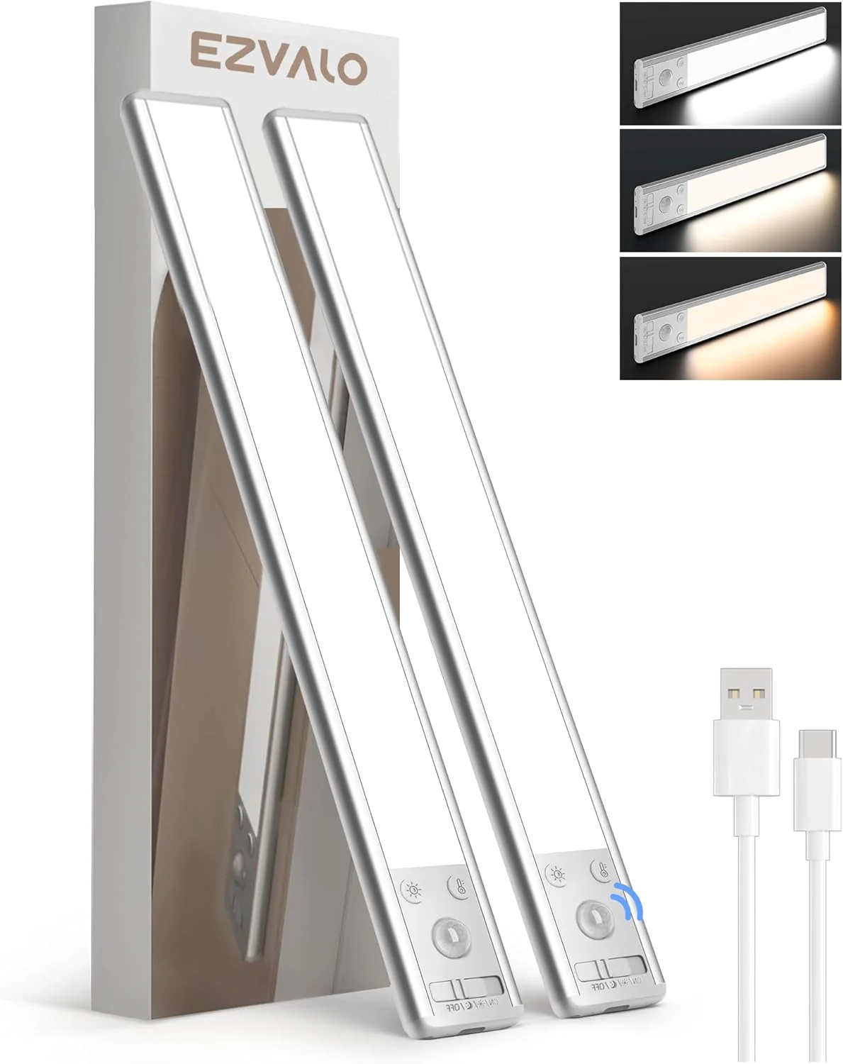 EZVALO 8" Under Cabinet Lighting, 2400mAh USB-C Rechargeable Motion Sensor Light, 3 Color Temps, 5-Level Dimmable Magnetic Wireless Closet Lights for Kitchen, Pantry, Stairs (2 Pack) - Image 13