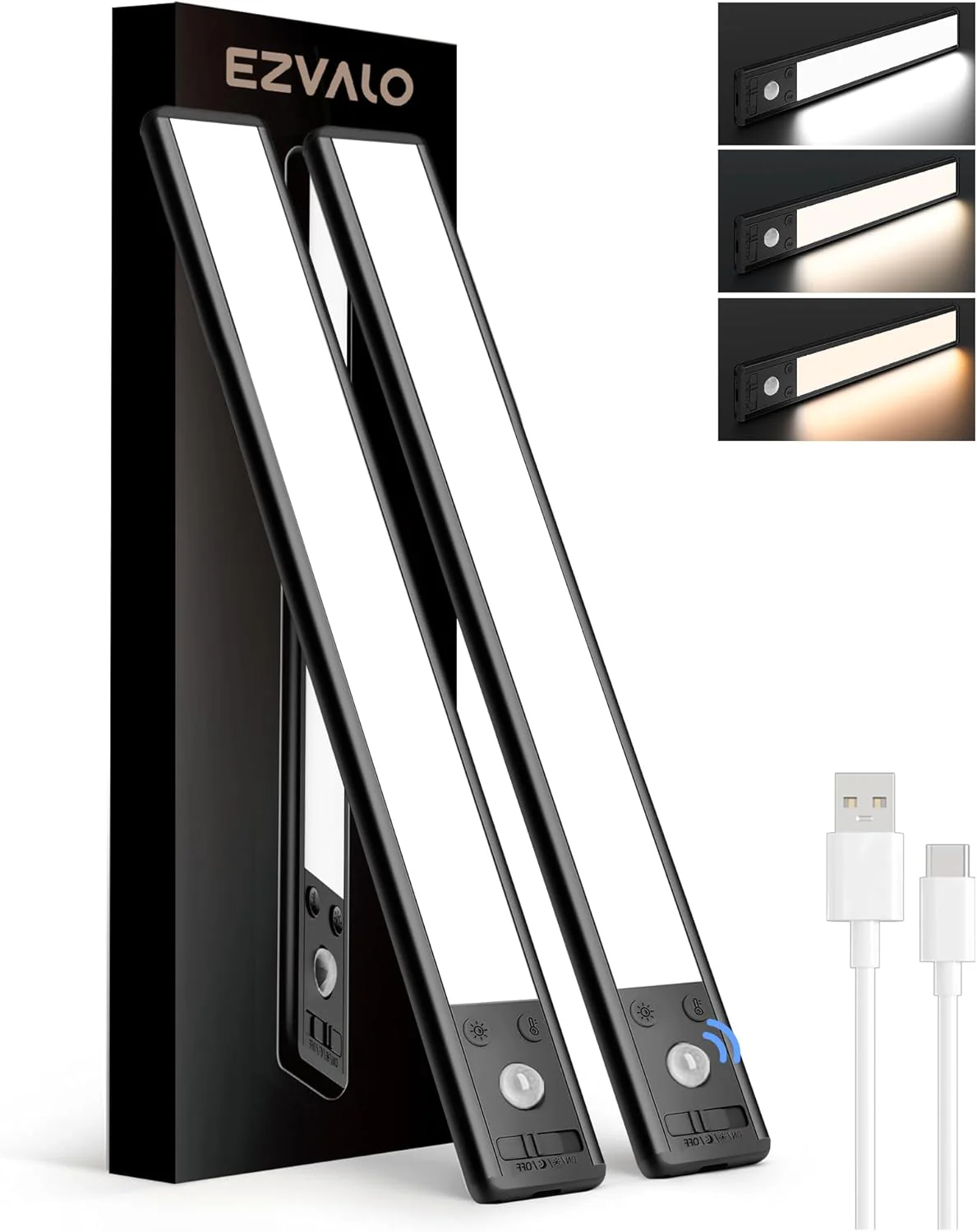EZVALO 8" Under Cabinet Lighting, 2400mAh USB-C Rechargeable Motion Sensor Light, 3 Color Temps, 5-Level Dimmable Magnetic Wireless Closet Lights for Kitchen, Pantry, Stairs (2 Pack) - Image 14
