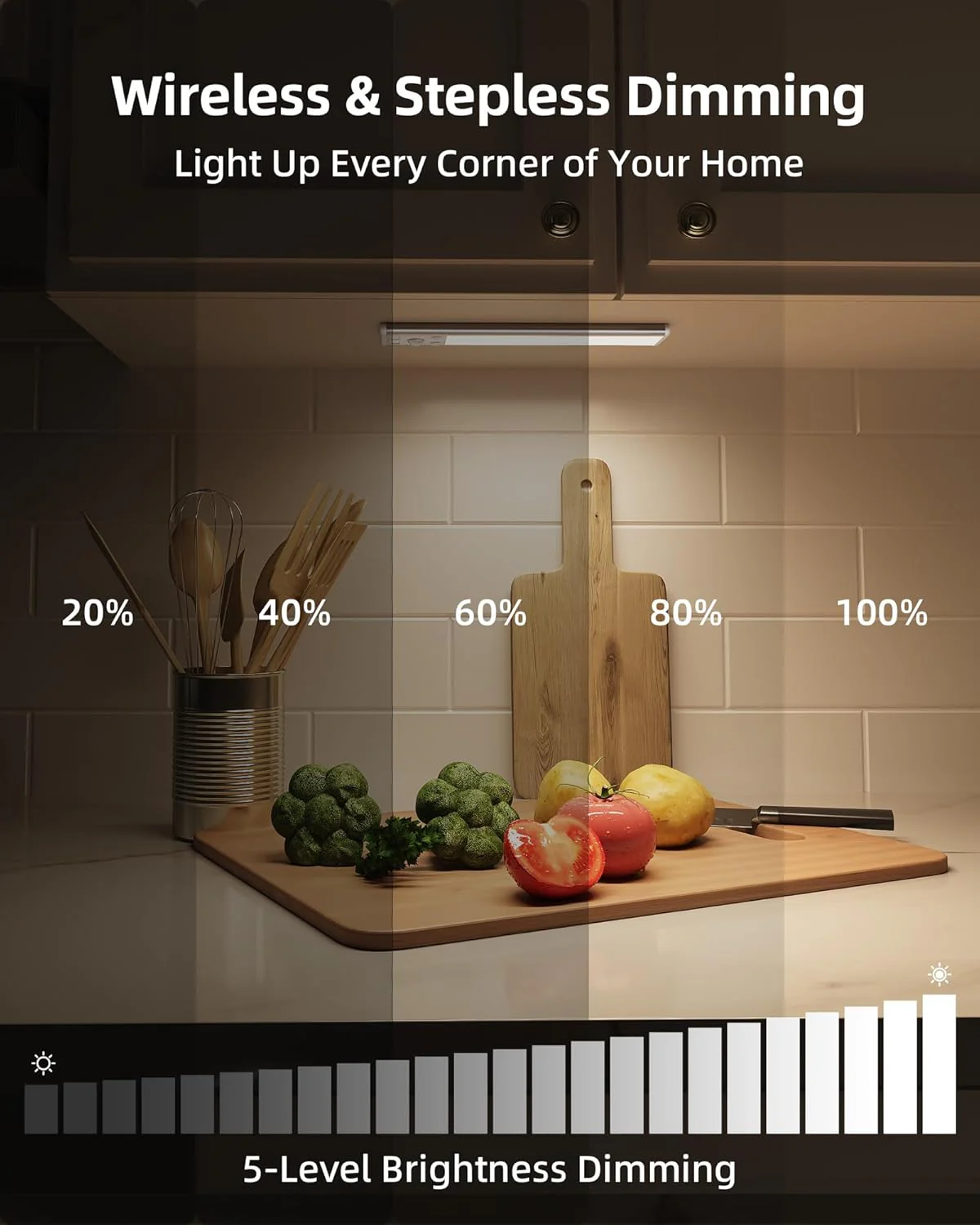 EZVALO 8" Under Cabinet Lighting, 2400mAh USB-C Rechargeable Motion Sensor Light, 3 Color Temps, 5-Level Dimmable Magnetic Wireless Closet Lights for Kitchen, Pantry, Stairs (2 Pack) - Image 4