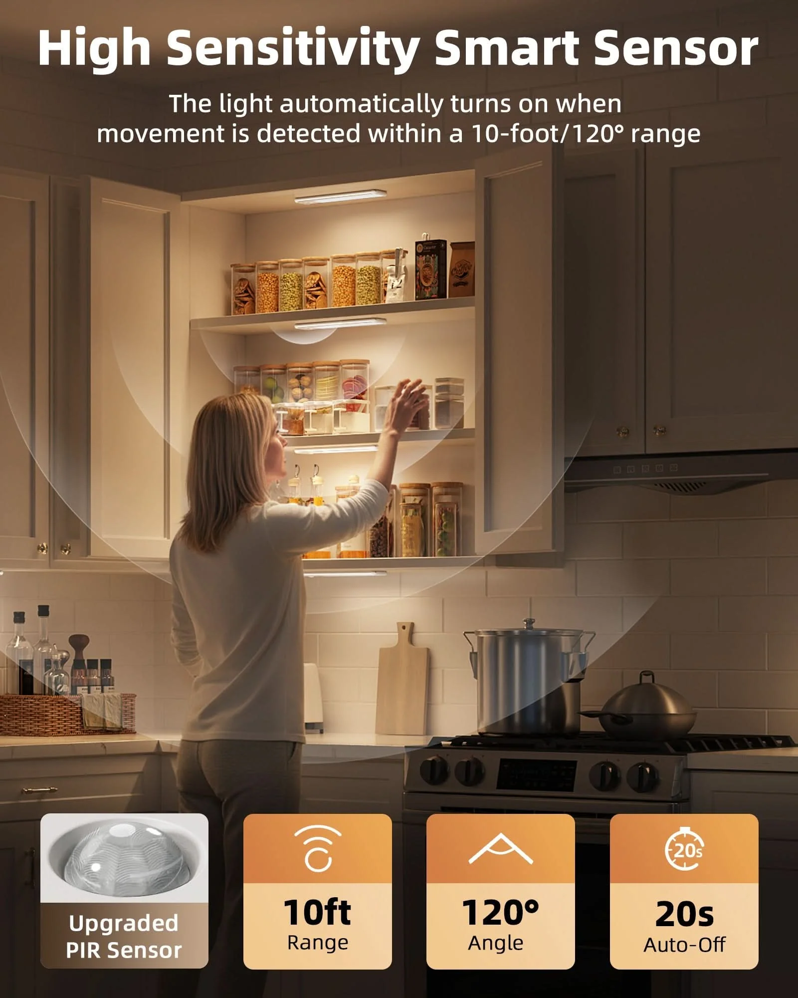 EZVALO 11.8-inch Under Cabinet Lighting, 3 Color Temperatures, 2400 mAh Rechargeable Motion Sensor Light Indoor, LED Magnetic Wireless Light with Dimmable for Kitchen, Stairs, Pantry, Closet - Image 6
