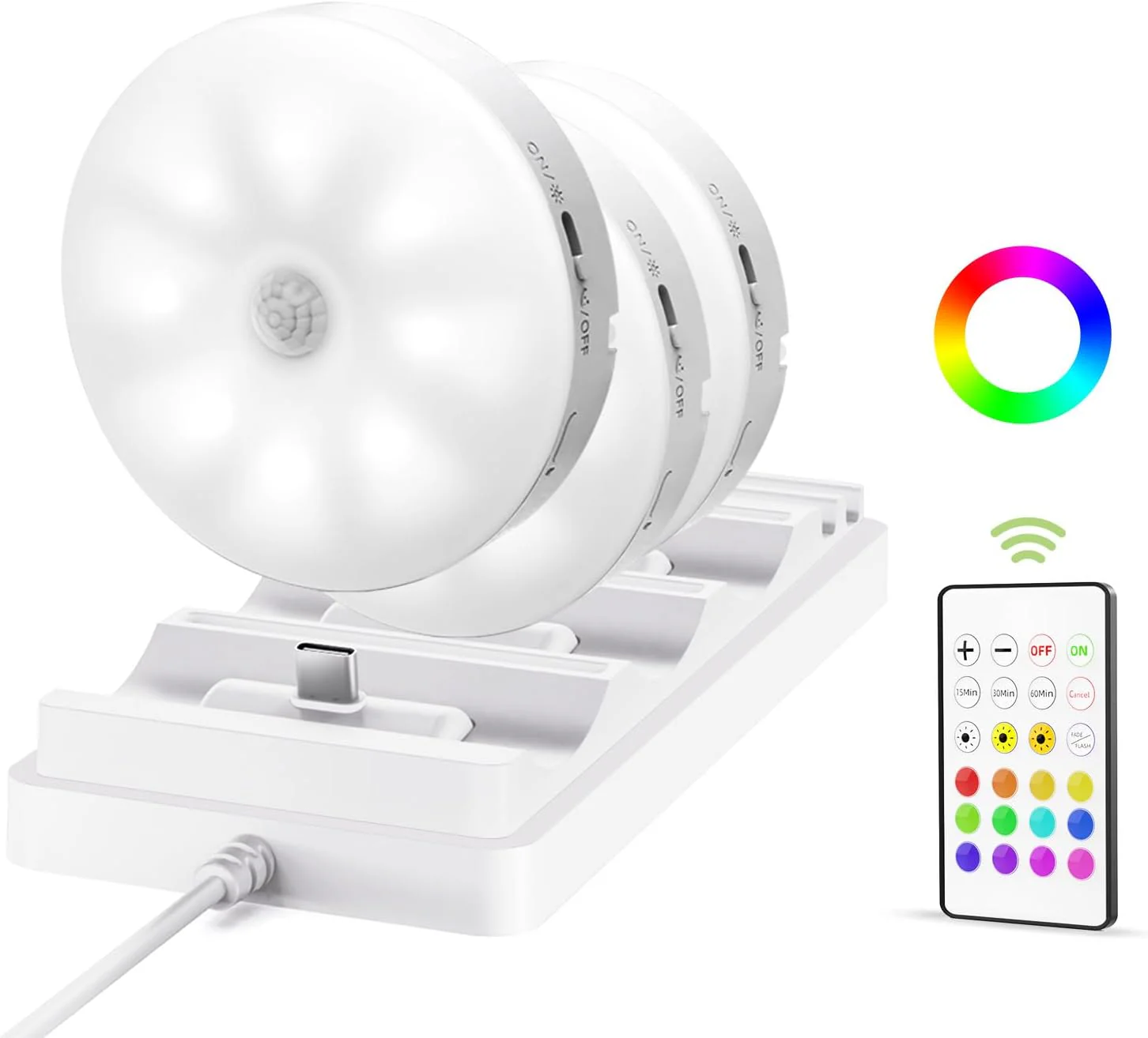 EZVALO 6-Pack Under Cabinet Lighting, Rechargeable Motion Sensor Puck Lights with Remote, 3 Color Temps &12 RGB Colors, Magnetic Stick on Light, Dimmable Under Counter Lights for Kitchen, Shelf, Stair - Image 13
