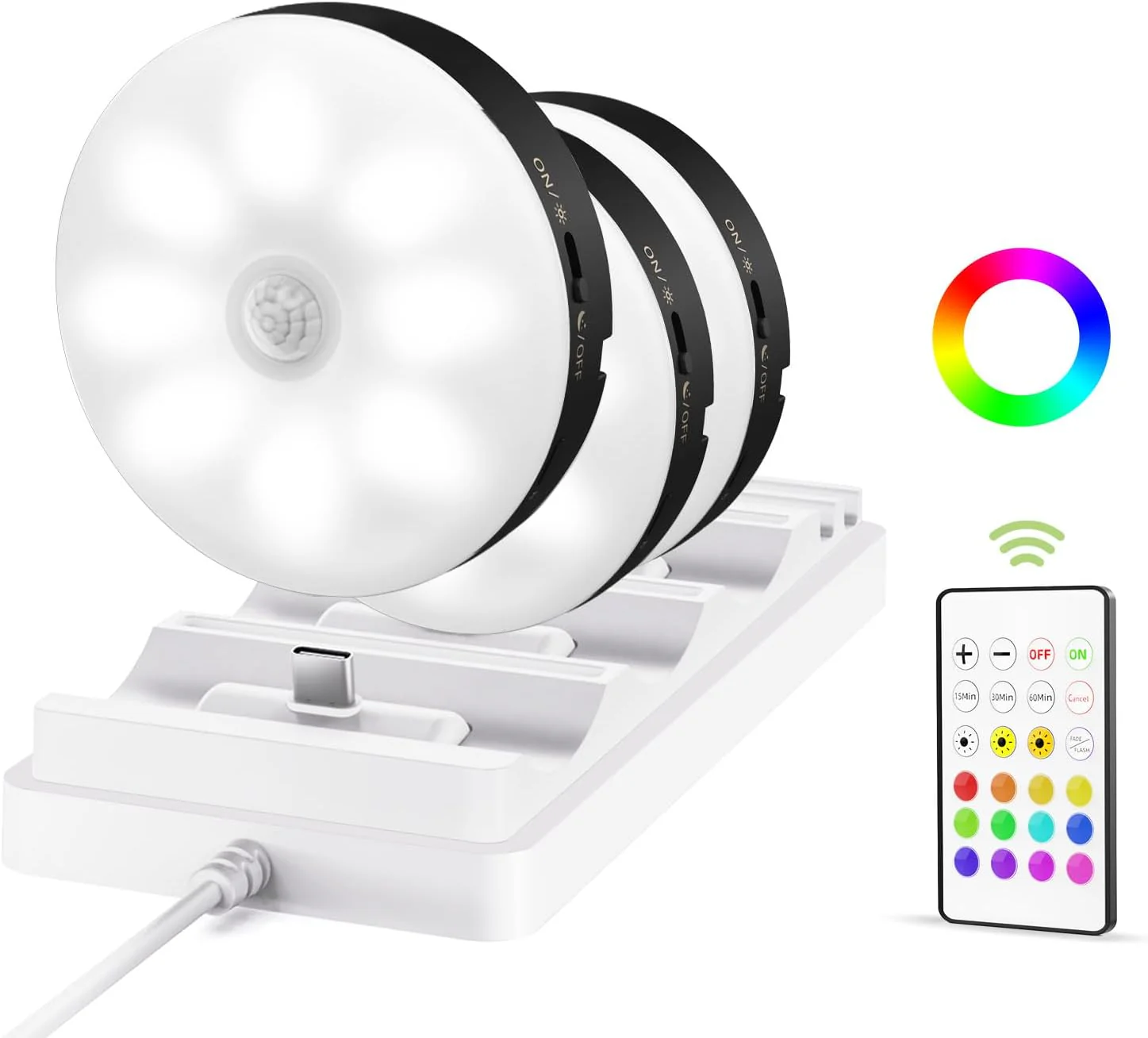 EZVALO 6-Pack Under Cabinet Lighting, Rechargeable Motion Sensor Puck Lights with Remote, 3 Color Temps &12 RGB Colors, Magnetic Stick on Light, Dimmable Under Counter Lights for Kitchen, Shelf, Stair - Image 14
