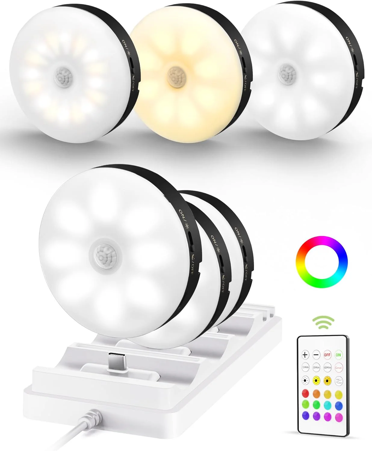 EZVALO 6-Pack Under Cabinet Lighting, Rechargeable Motion Sensor Puck Lights with Remote, 3 Color Temps &12 RGB Colors, Magnetic Stick on Light, Dimmable Under Counter Lights for Kitchen, Shelf, Stair - Image 16