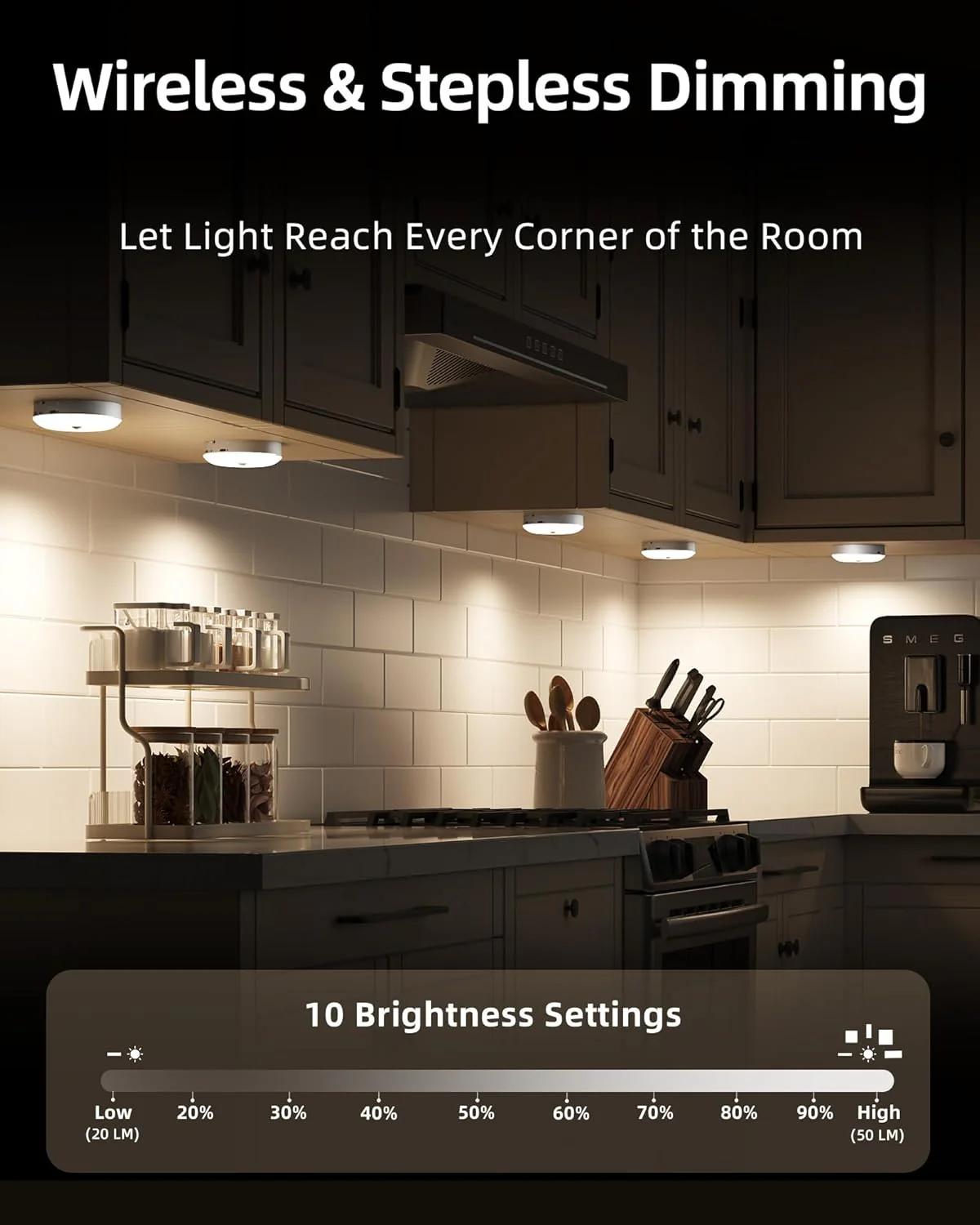EZVALO 6-Pack Under Cabinet Lighting, Rechargeable Motion Sensor Puck Lights with Remote, 3 Color Temps &12 RGB Colors, Magnetic Stick on Light, Dimmable Under Counter Lights for Kitchen, Shelf, Stair - Image 3