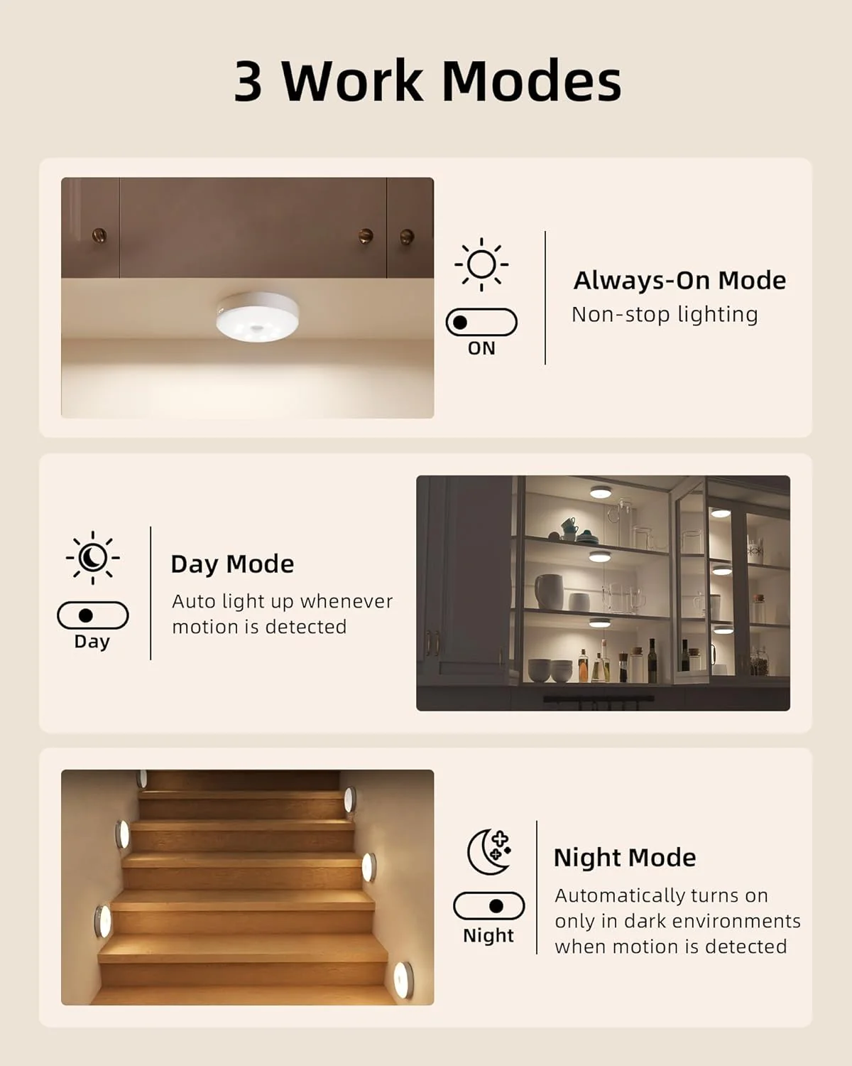 EZVALO 6-Pack Under Cabinet Lighting, Rechargeable Motion Sensor Puck Lights with Remote, 3 Color Temps &12 RGB Colors, Magnetic Stick on Light, Dimmable Under Counter Lights for Kitchen, Shelf, Stair - Image 6