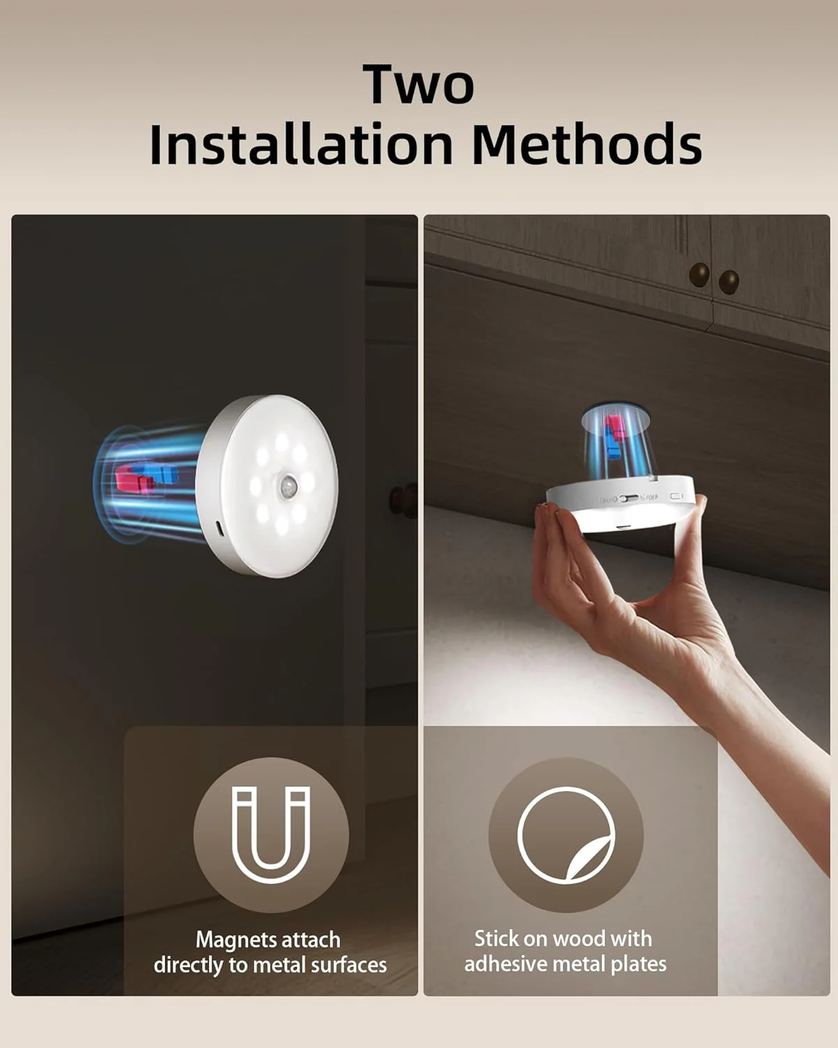 EZVALO 6-Pack Under Cabinet Lighting, Rechargeable Motion Sensor Puck Lights with Remote, 3 Color Temps &12 RGB Colors, Magnetic Stick on Light, Dimmable Under Counter Lights for Kitchen, Shelf, Stair - Image 9